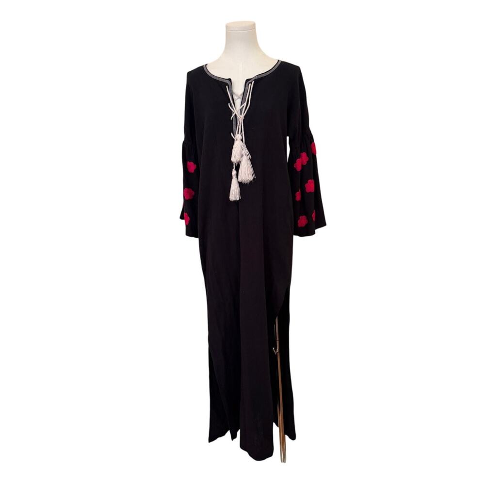 Sensei Studios Black Cotton Crepey Dress w/Pink Flowers NWOT Summer - M
